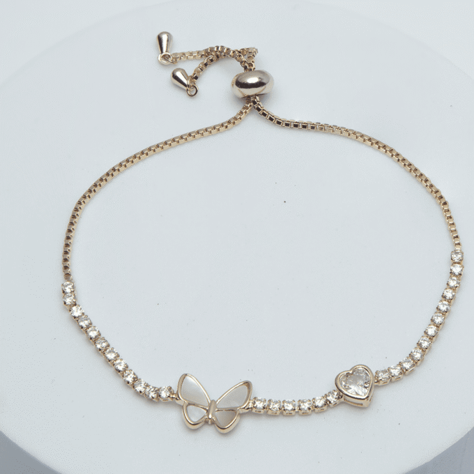 American Diamond Butterfly & Heart Bracelet