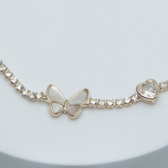 American Diamond Butterfly & Heart Bracelet