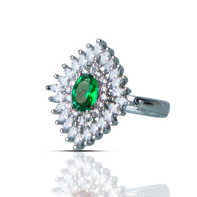 Secret Garden' Green CZ Stone Silver Plated Ring