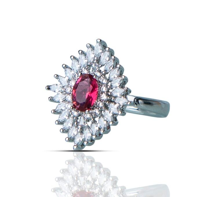 Secret Garden' Red CZ Stone Silver Plated Finger Ring