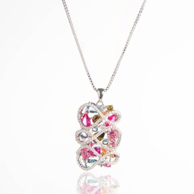Colorful CZ Stone Luck Pendant Chain Necklace