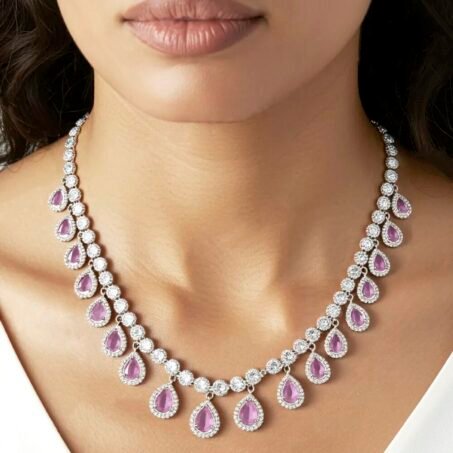 Pink Majestic Rich Necklace Set with Earrings