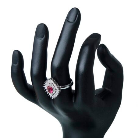 Secret Garden' Red CZ Stone Silver Plated Finger Ring