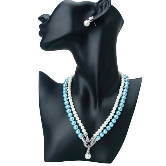 Elegant Blue shining Multi Layer Pearl Earring and Necklace Set