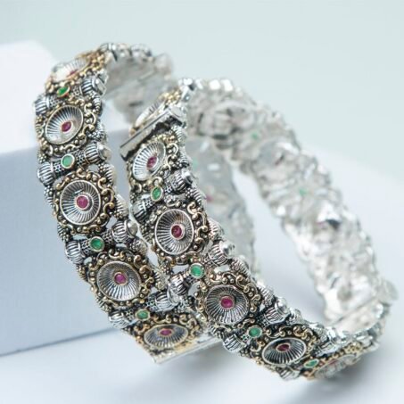 Silver-Plated Stone Studded Bangles