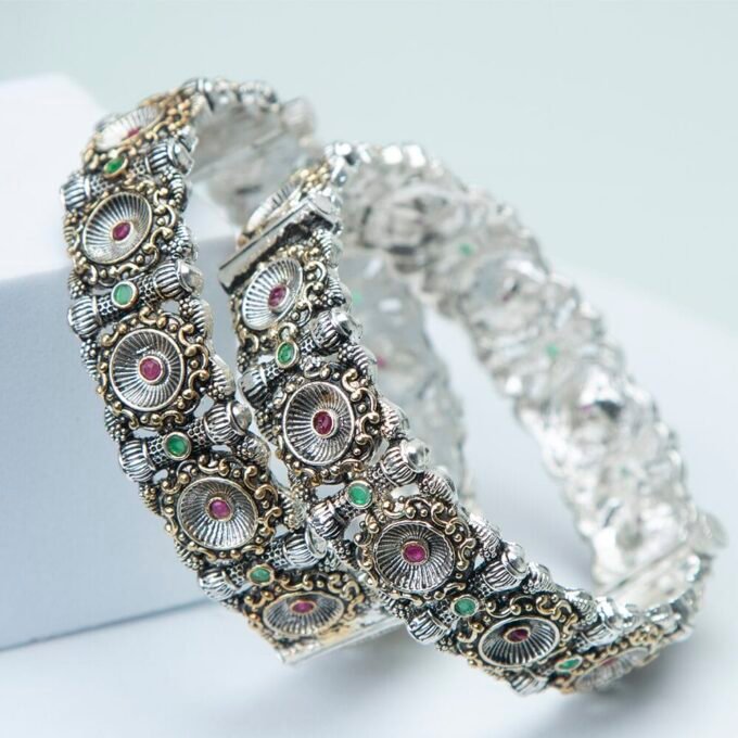 Silver-Plated Stone Studded Bangles