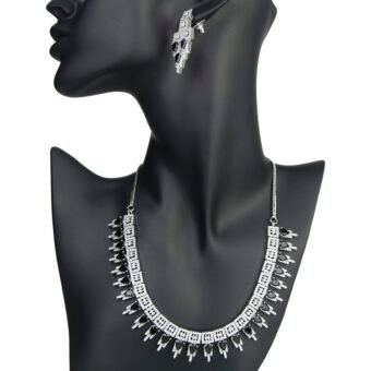 Black AD Stone Embellished Necklace With Earring Set