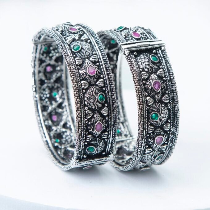 Antique Floral Designs Multi Color Created Cubic Zirconia Bangles