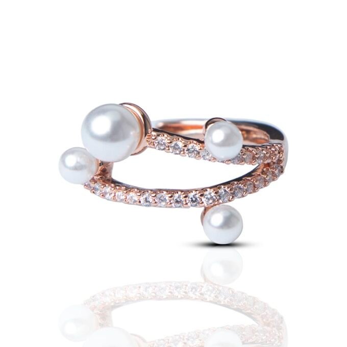Rose Gold Four Pearl with CZ Stone Accents Ring