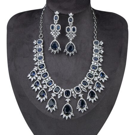 Celebrity Inspired Blue CZ Necklace With Earrings Set