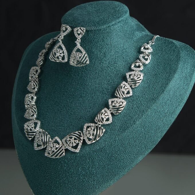 Silver Color American Diamond Necklaces & Earrings Set