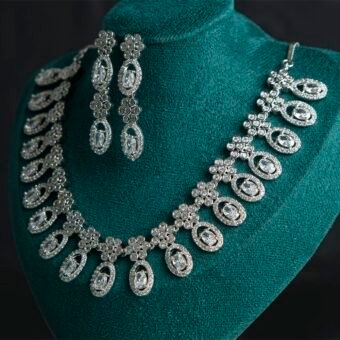 American Diamond Semi Precious Stone Necklace With Earring