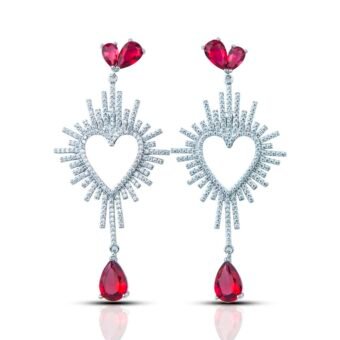 Rhodium plated Heart Shape Cubic Zirconia Earrings