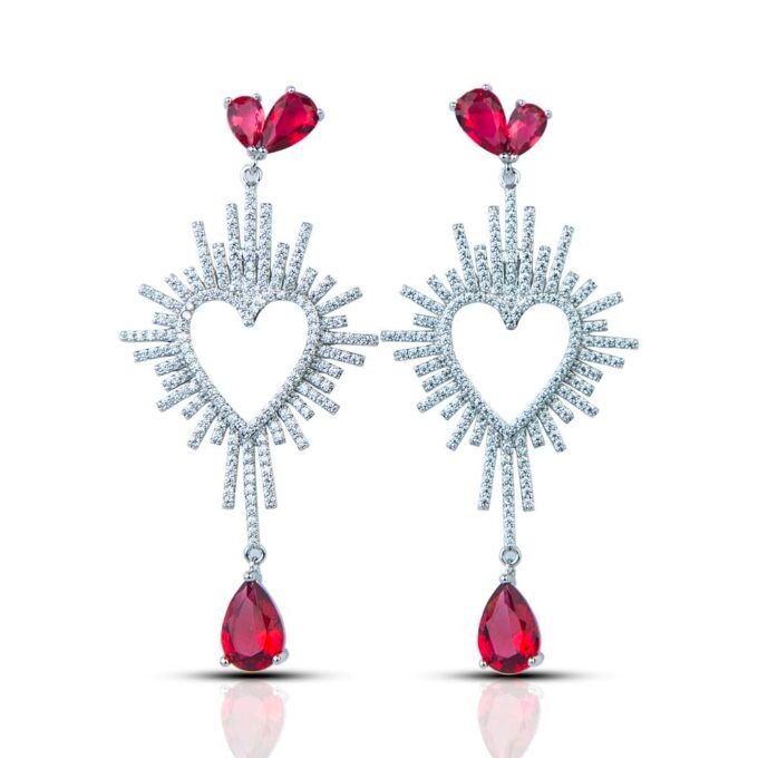 Rhodium plated Heart Shape Cubic Zirconia Earrings