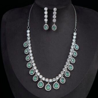 Green Majestic Rich Necklace Set with Earrings