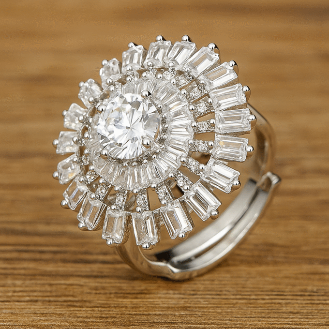 White American Diamond Stone Ring