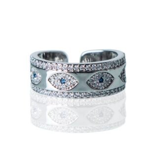 Thick Evil Eyes Rhodium Plated AD Ring
