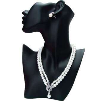 Elegant White shining Multi Layer Pearl Earring and Necklace Set