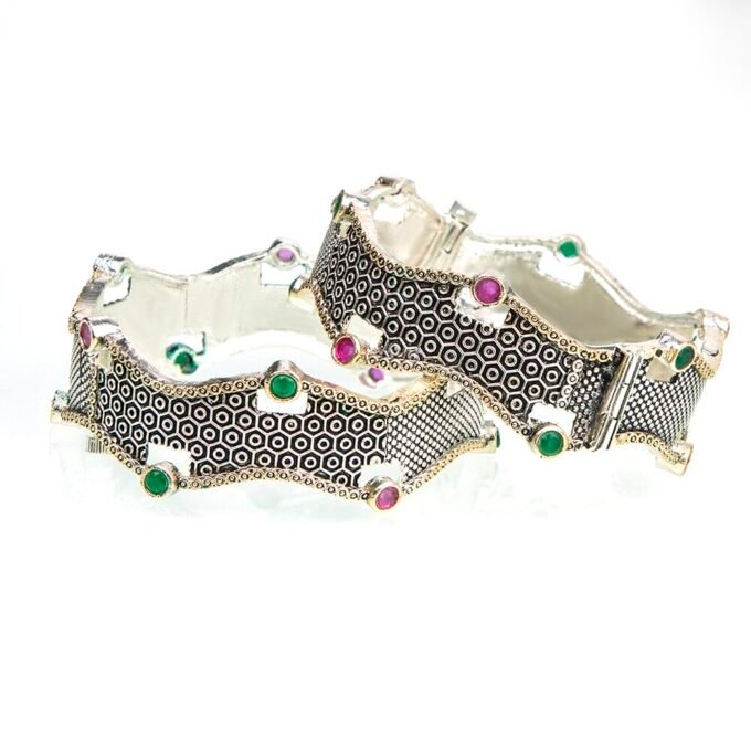 Oxidised Silver CZ AD Ethnic Design Bangle