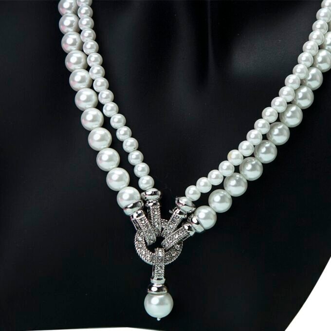 Elegant White shining Multi Layer Pearl Earring and Necklace Set