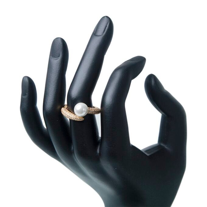 1pc Gold Plated Faux Pearl & Zirconia Open Finger Ring