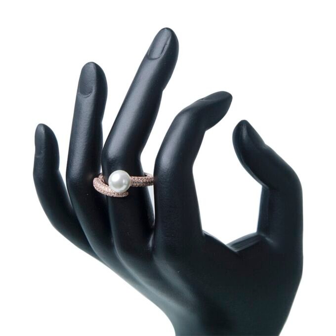 1pc Rose Gold Faux Pearl & Zirconia Open Finger Ring