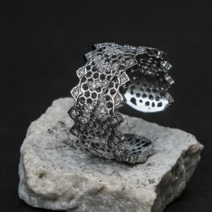 Retro Art Hollow Zircon Flower Rhodium Plated Ring