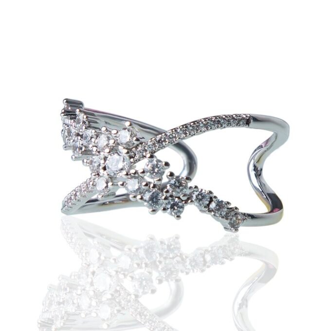 Glam X Statement Silver Plated Cubic Zirconia Ring