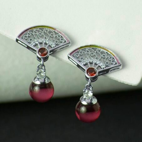Silver Plated American Diamond Red Stud Earrings