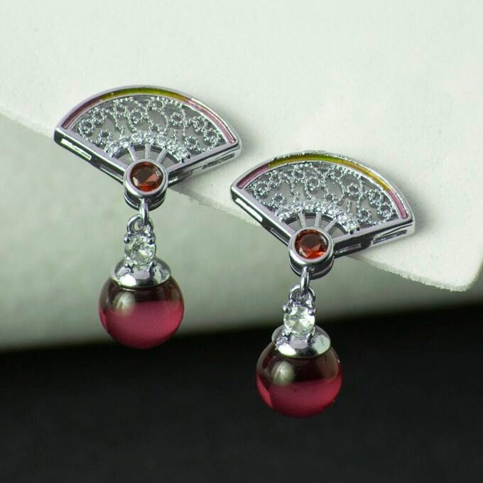 Silver Plated American Diamond Red Stud Earrings