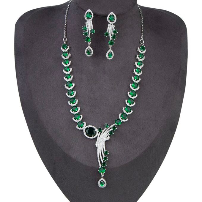 Emerald Green Silver CZ Diamond necklace