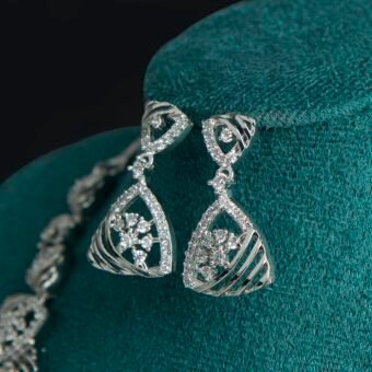 Silver Color American Diamond Necklaces & Earrings Set
