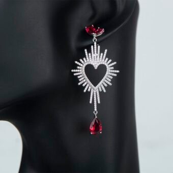 Rhodium plated Heart Shape Cubic Zirconia Earrings