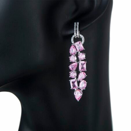 Pink Long Tassel Marquise Cut Cubic Zirconia Earrings