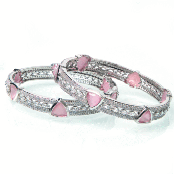 Rhodium Plated Glistening Mint Pink American Diamond Bangles