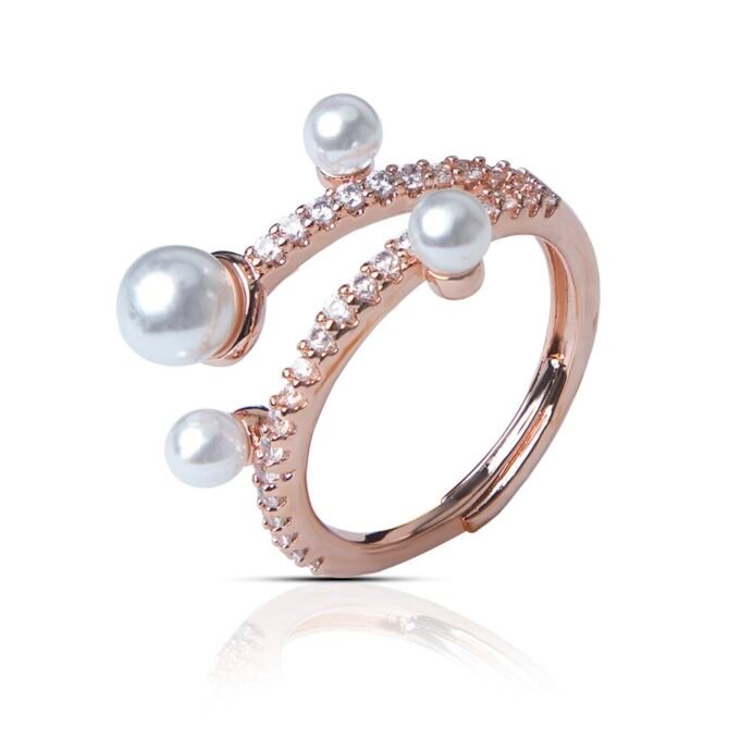 Rose Gold Four Pearl with CZ Stone Accents Ring