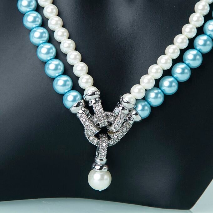 Elegant Blue shining Multi Layer Pearl Earring and Necklace Set
