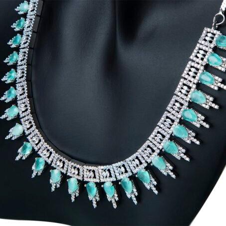 Green AD Stone Embellished Necklace With Earring Set