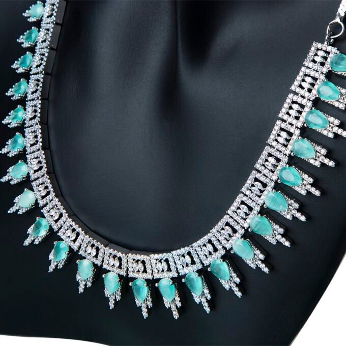 Green AD Stone Embellished Necklace With Earring Set