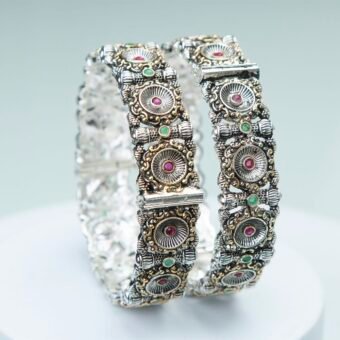Silver-Plated Stone Studded Bangles