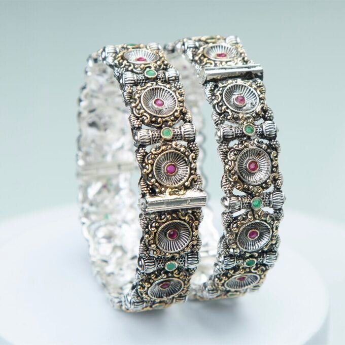 Silver-Plated Stone Studded Bangles