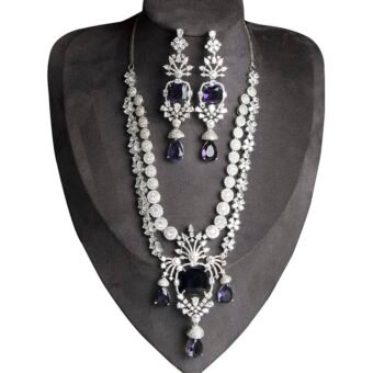 American Diamond 2 Layer Necklace Set With Earring Combo