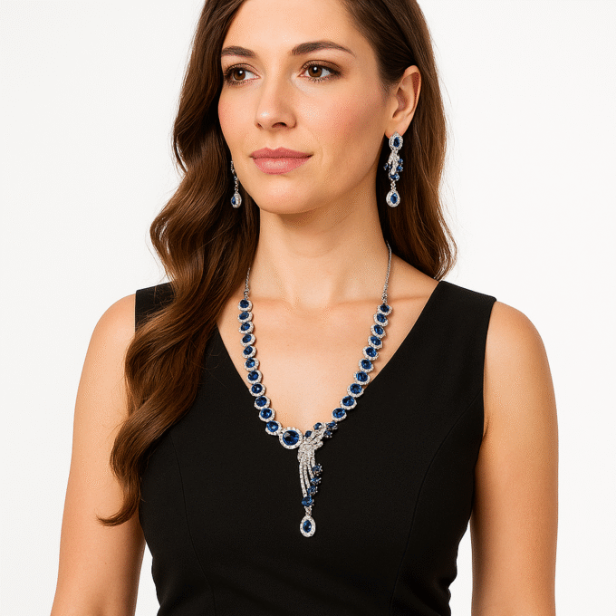 Blue AD Silver CZ Diamond necklace