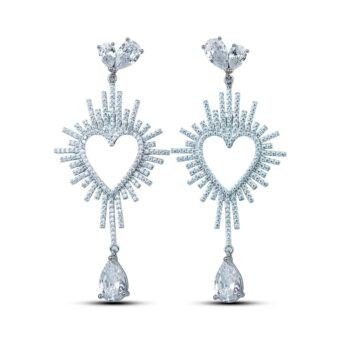 Rhodium plated White Heart Shape Cubic Zirconia Earrings