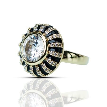 Old Cut Cubic Zirconia and Onyx Cluster Partywear Ring