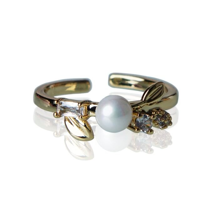 Enhanced Garden Gold Plated Pearl Finger Ring