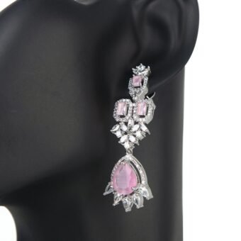 Celebrity Inspired Pink CZ Necklace With Earrings Set