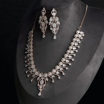 American Diamond White Color Stone Rose Gold Necklace Set
