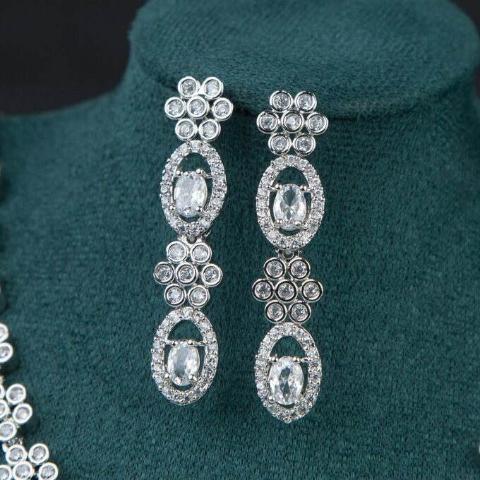 American Diamond Semi Precious Stone Necklace With Earring