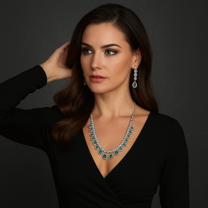 Green Majestic Rich Necklace Set with Earrings